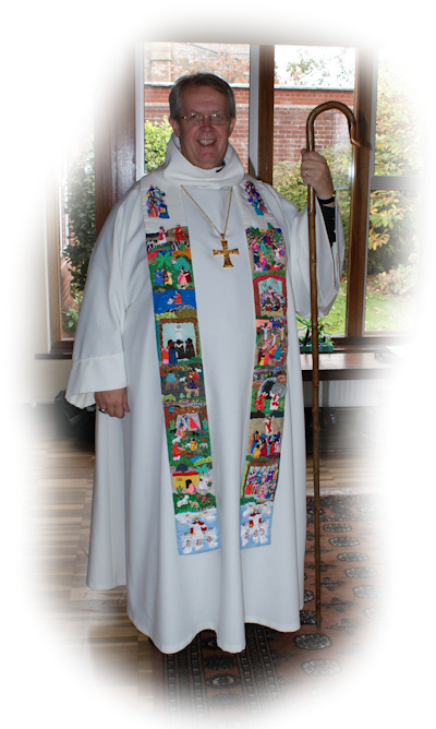 Arpillera Stole delivered for Bishop Gregory Cameron of St. Asaph, Wales